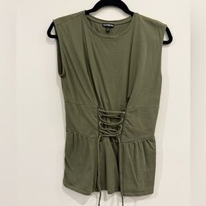 Express Olive Green Sleeveless Top with Lace-up Corset Waist, Woman’s small